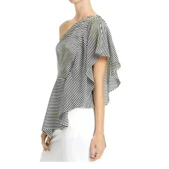 HALSTON Women's Blouse, Linen White/Black Milesian Stripe, 8 - Picture 4 of 5